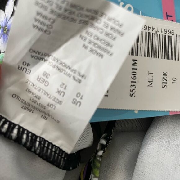 SWIM SOLUTIONS Black Floral NEW Tummy Control Deep V-Neck One Piece Swimsuit 10 - Picture 4 of 7